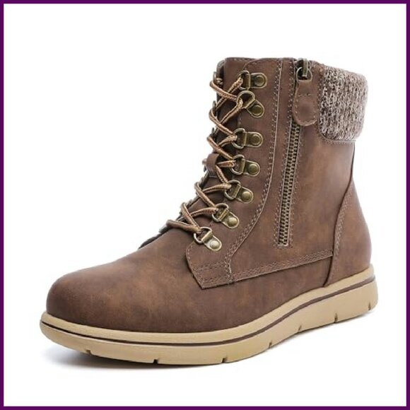 Wide Width Ankle Boots Flat Heel Side Zipper Lace Up Booties - Picture 2 of 7